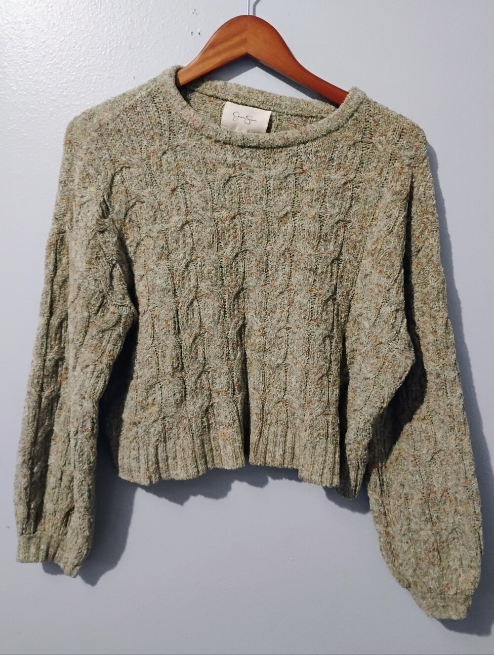 Jessica Simpson Sage Green Cable Knit Scoop-Neck Sweater